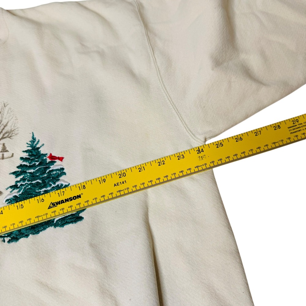 Vtg American B-Wear Fleece Embroidered Cabin Winter Country Christmas‎ Tree XL - Picture 4 of 6